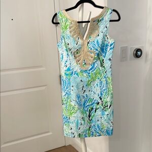 Lilly Pulitzer Blue and Green Sleeveless Sheath Mini Dress